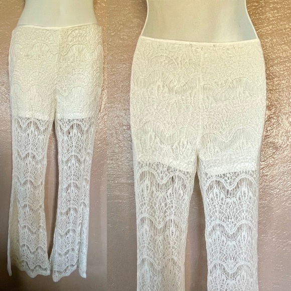 Chic Ivory LACE Hippie BOHO Resort Pants NWOT Small - Picture 5 of 7
